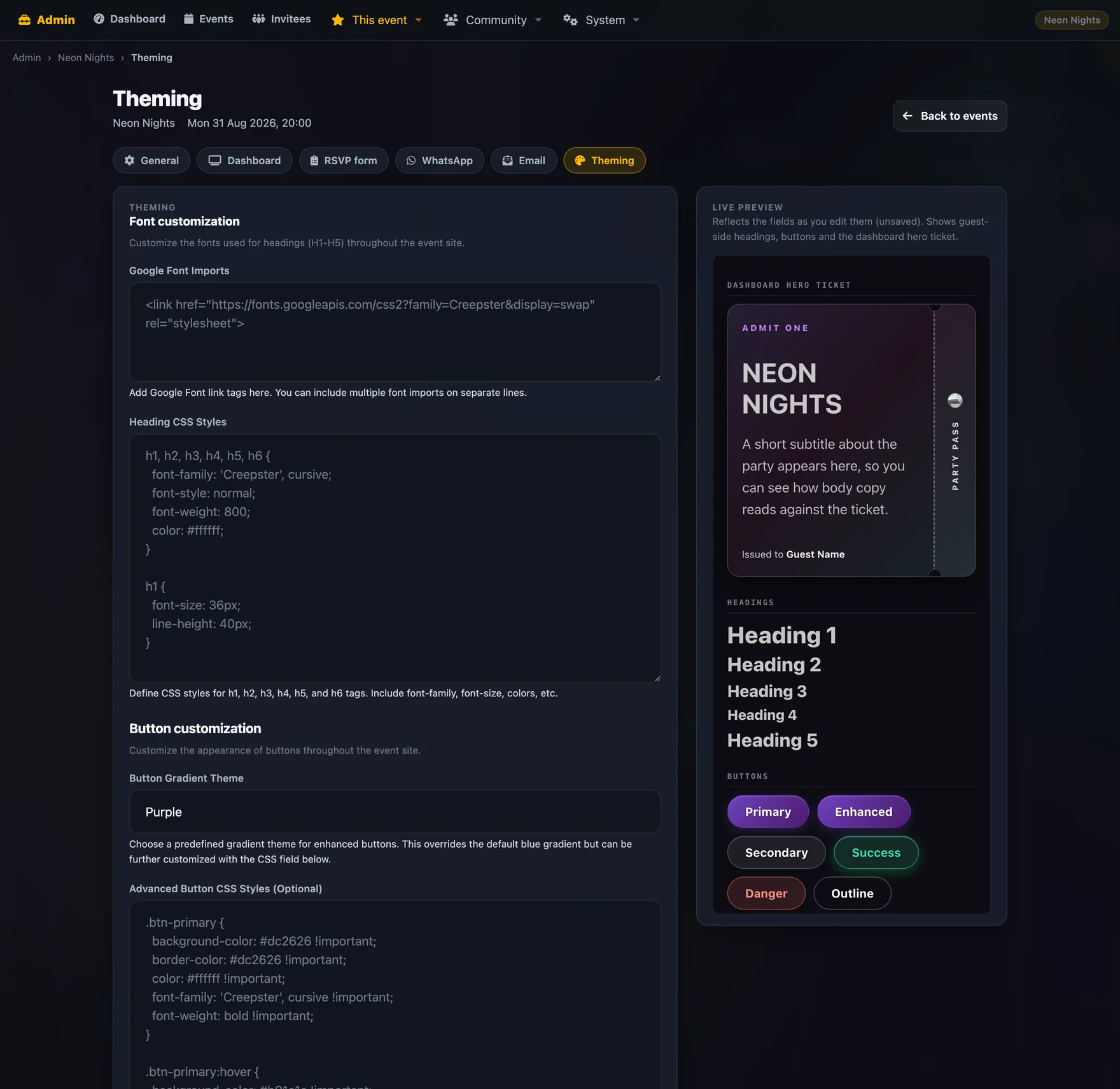 Theming settings with a live phone preview