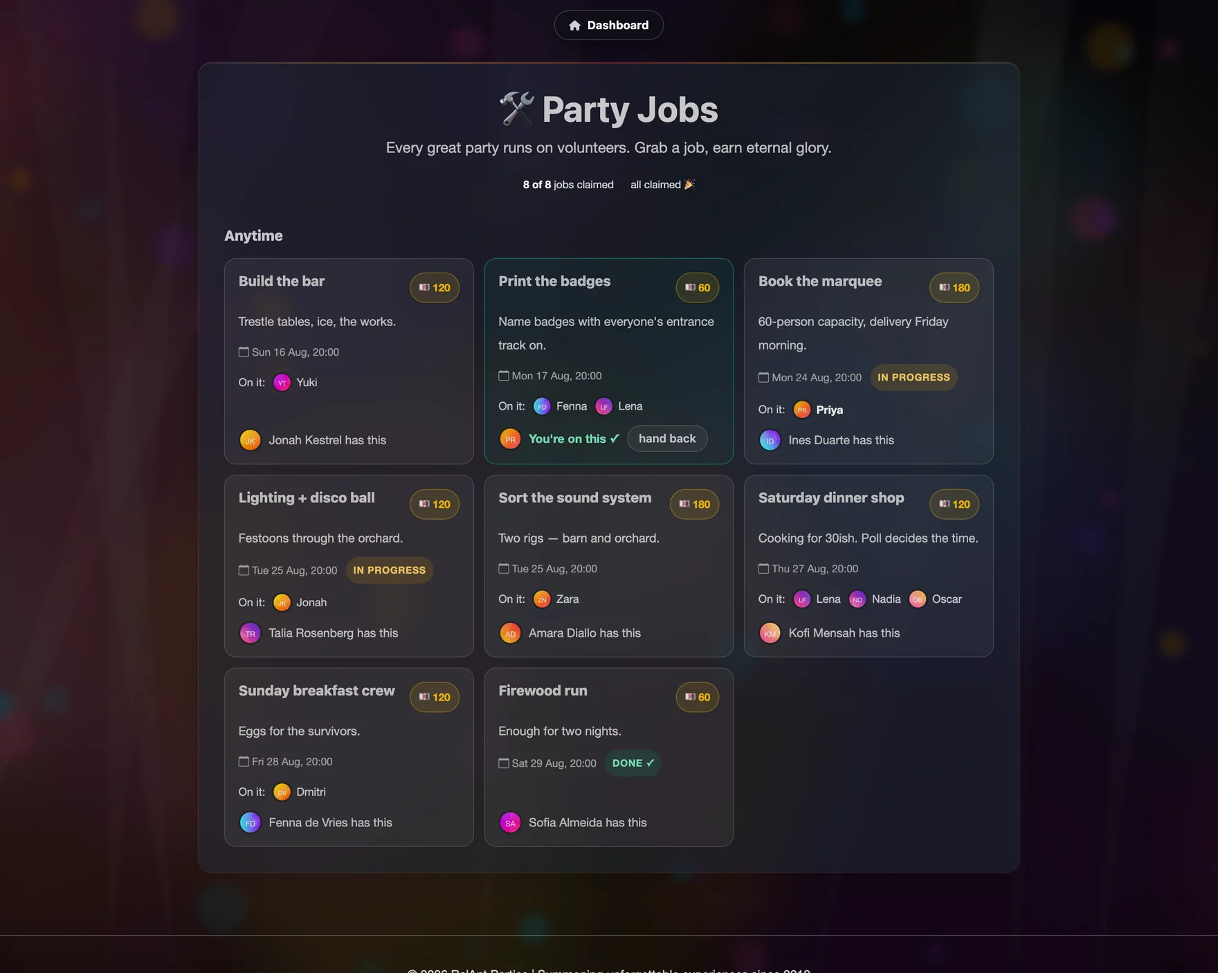 The party jobs board